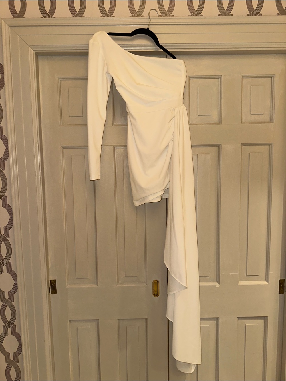 White One-Shoulder Draped Evening Dress